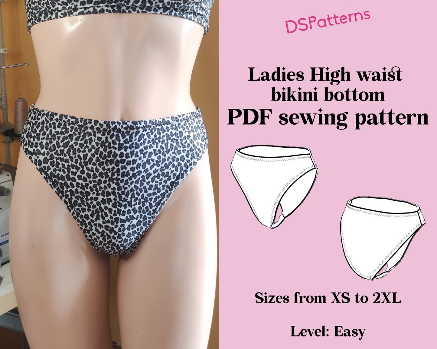 High Waist Bikini Bottom Sewing Pattern – Retro 80's/90's High Leg Cut