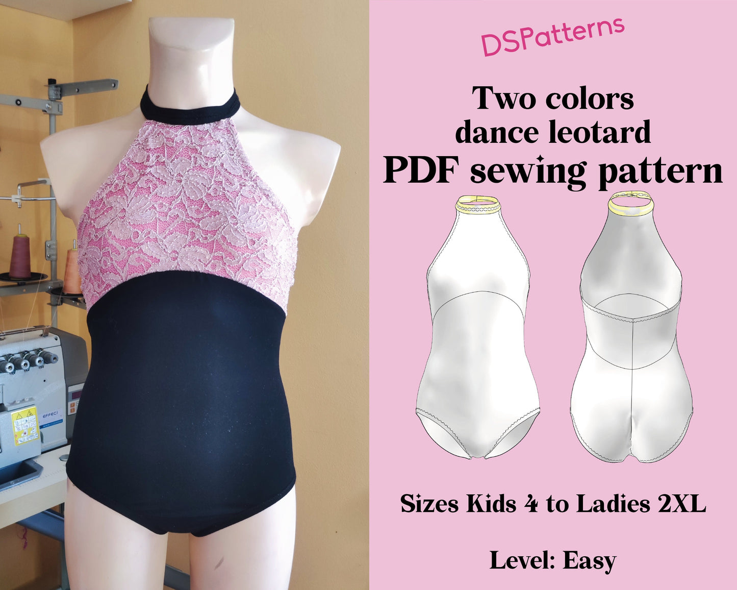 Halterneck Ballet Leotard Sewing Pattern – Two Colors Design
