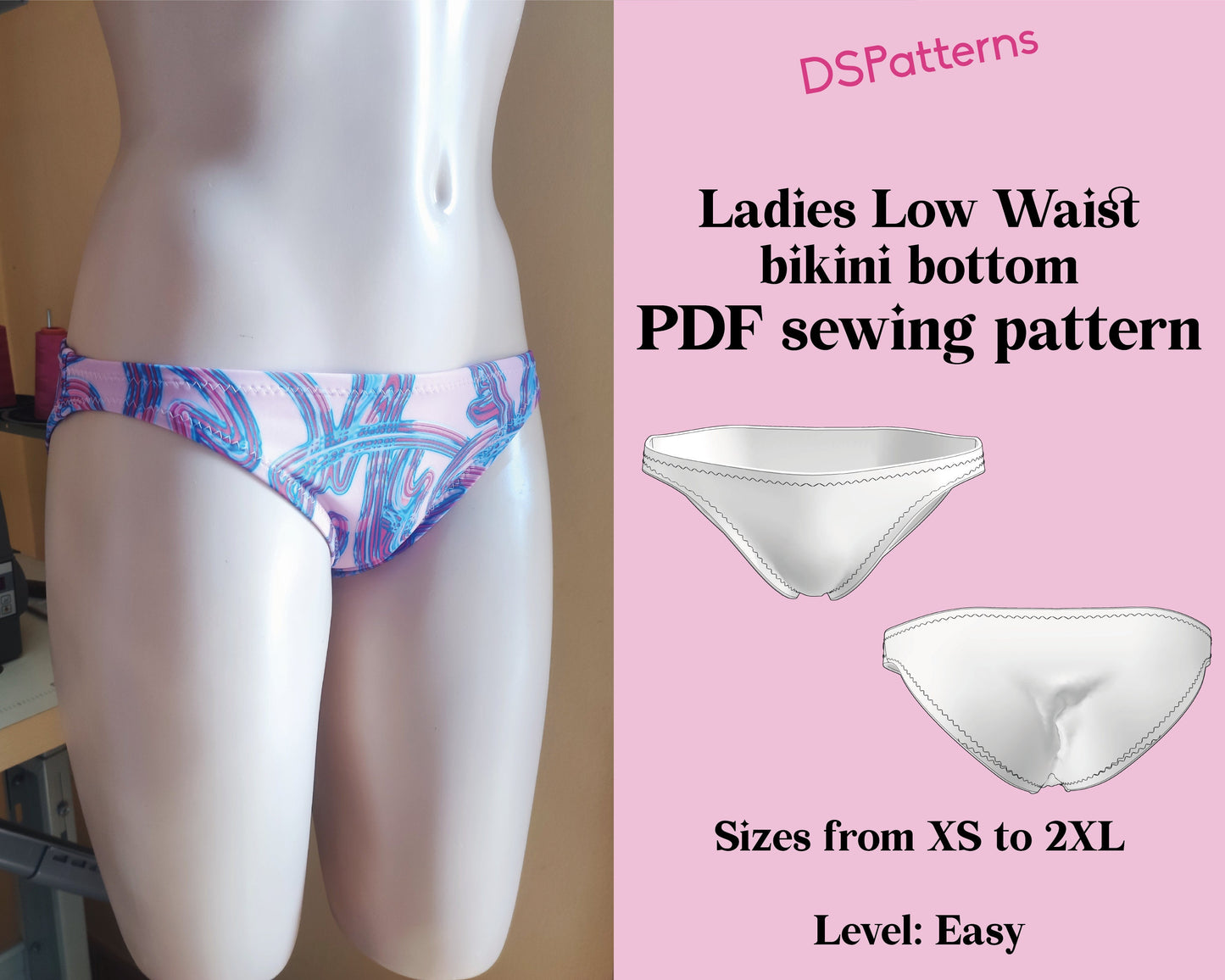 DIY Bikini Low Waist Bikini Bottom Sewing Pattern PDF – Retro 70's Y2K | Instant Download