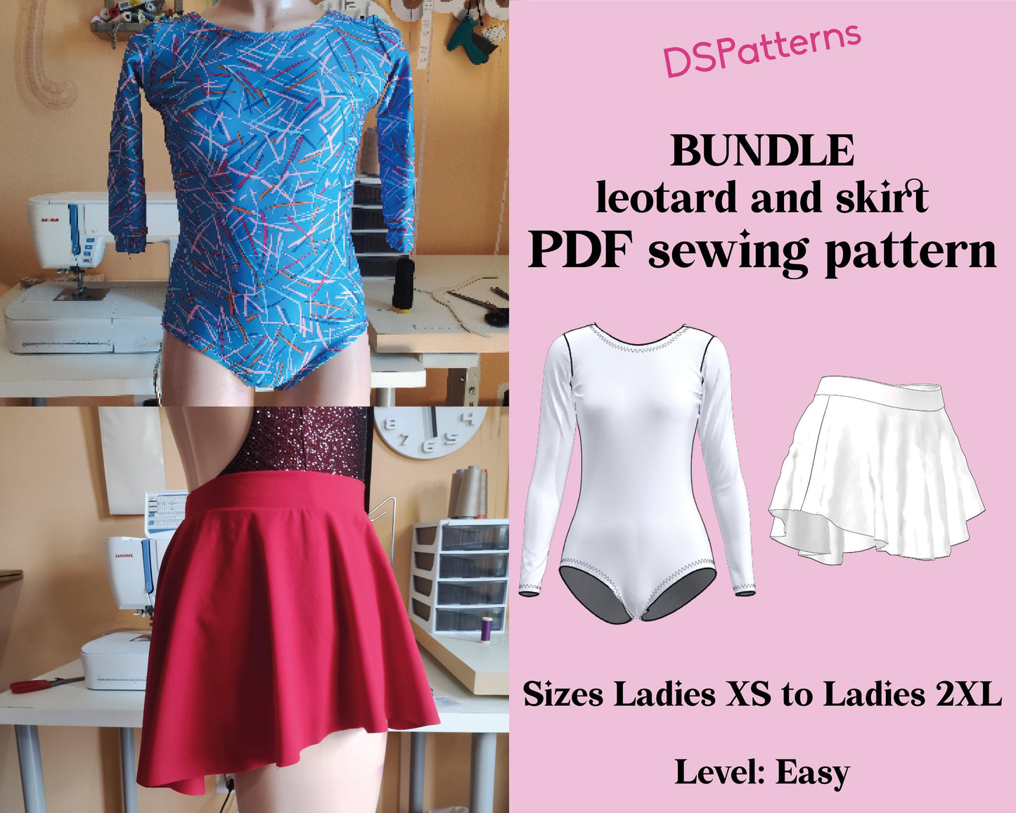 DIY Ballet Leotard & Skirt Sewing Pattern PDF – Long Sleeve & Round Neckline | Instant Download