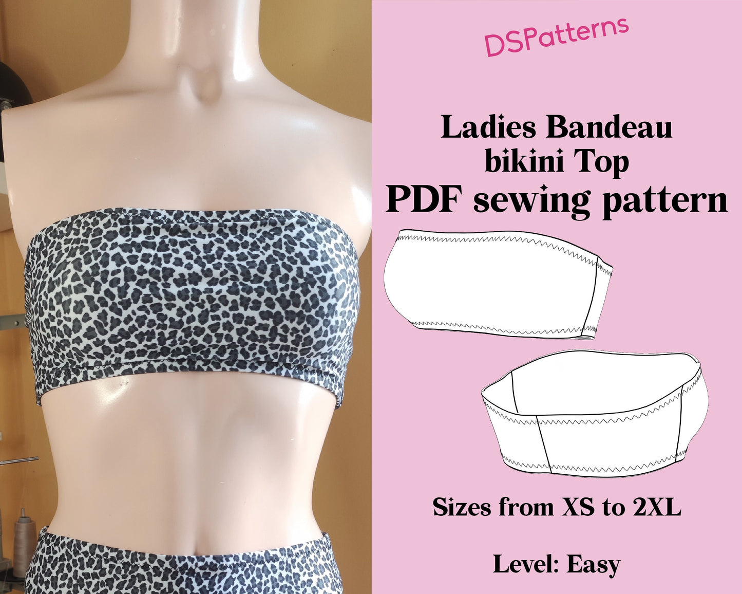 Bandeau Bikini Top Sewing Pattern – Instant Download
