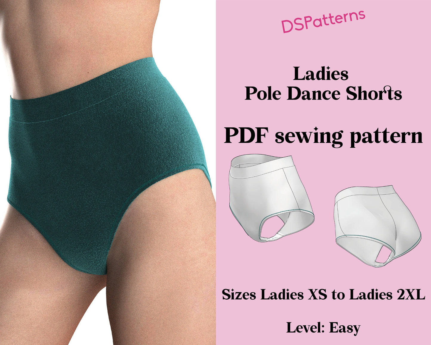 DIY Pole Dance Shorts Sewing Pattern PDF – High Waist | Instant Download