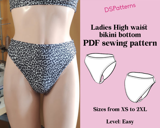 High Waist Bikini Bottom Sewing Pattern – Retro 80's/90's High Leg Cut