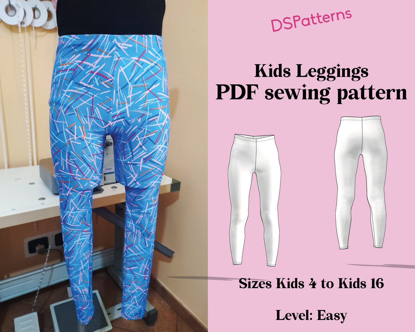 Leggings per bambini fai da te, modello PDF - Vita alta | Download immediato