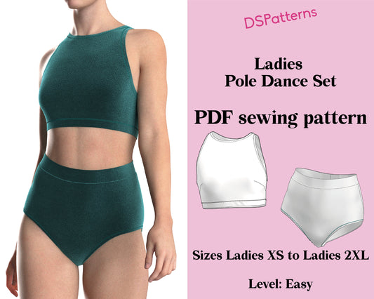 Pole Dance Set Sewing Pattern Bundle – Halter Top & High Waist Shorts (Women Sizes)