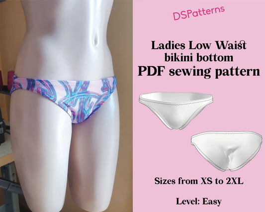 DIY Bikini Low Waist Bikini Bottom Sewing Pattern PDF – Retro 70's Y2K | Instant Download