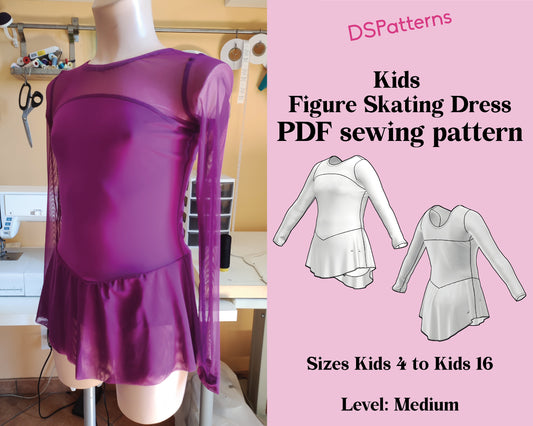 Kids’ Figure Skating Dress Sewing Pattern – Long Sleeves & Flared Skirt