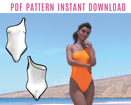 One Shoulder Swimsuit Sewing Pattern PDF – High Leg Cut