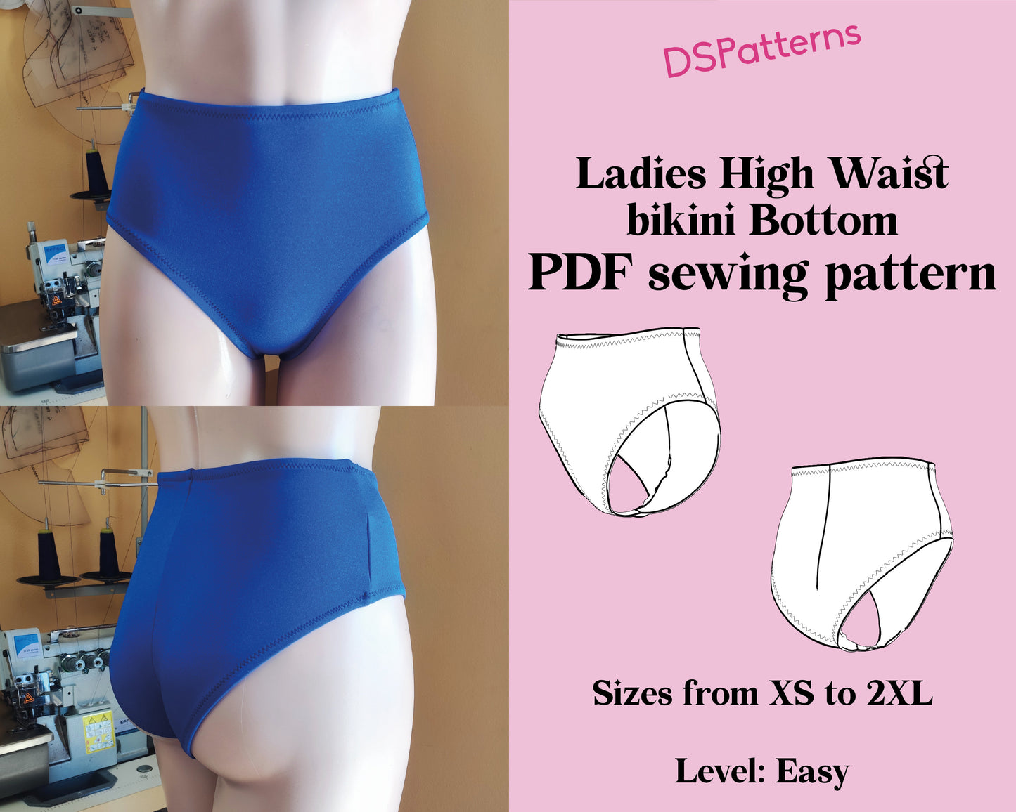 DIY High Waist Bikini Bottom Sewing Pattern PDF – Medium Legcut | Instant Download