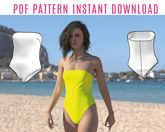Swimsuit Sewing Pattern – Strapless Swimming Suit with High Leg Cut