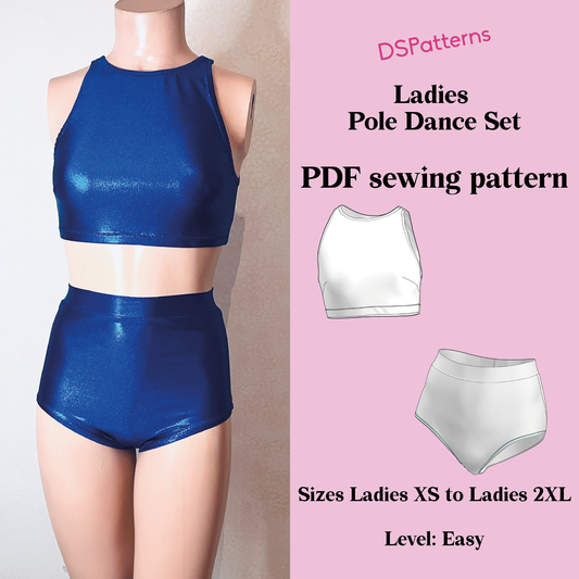 Pole Dance Set Sewing Pattern – Halter Top & High Waist Shorts (Women Sizes)