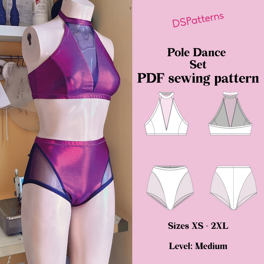 Pole Dance Sewing Pattern – Halter Top & High-Waisted Shorts with Mesh – DIY Activewear Set – Sizes XS–2XL – Instant Download