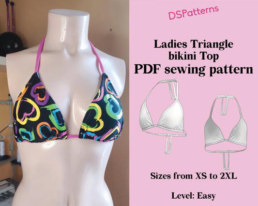 DIY Bikini Sewing Pattern PDF – Triangle Top Y2K | Instant Download